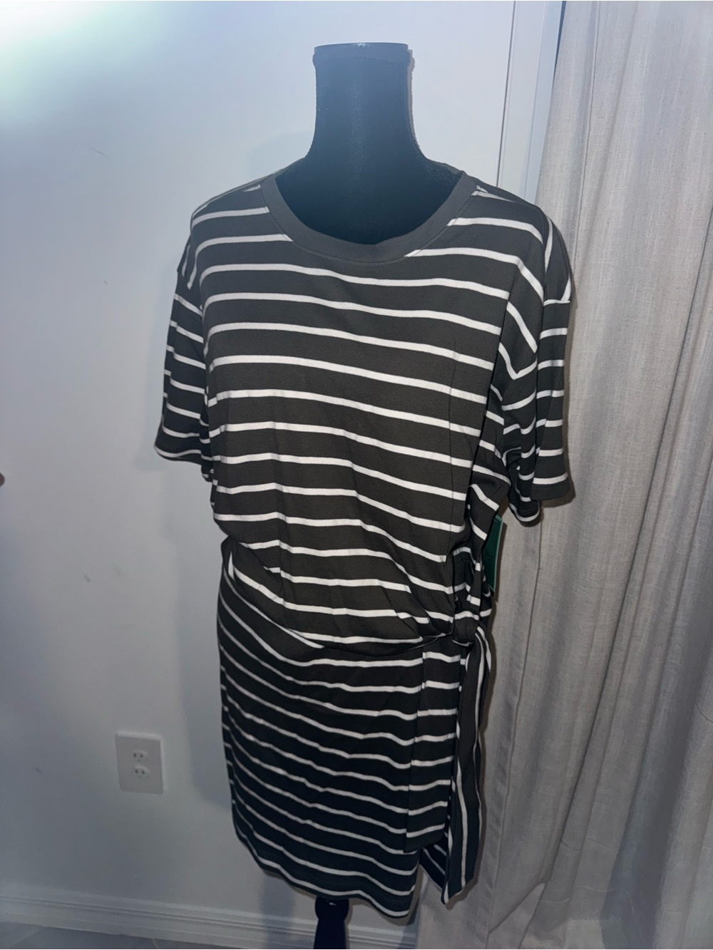 Terra & Sky Black and White Striped Midi Tie-Side Dress